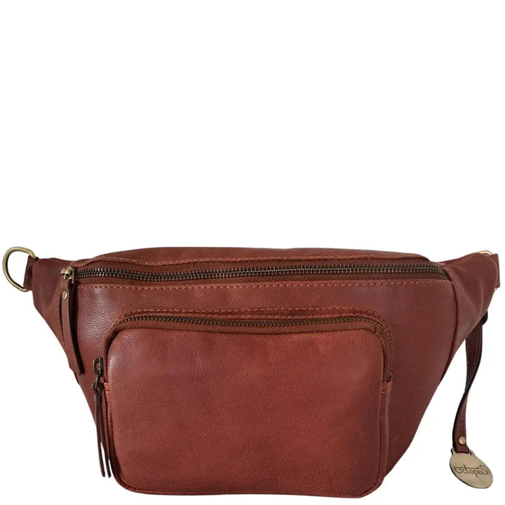 Style Paris i mørkebrun. Flot unisex bumbag i kraftigt vintagelæder m. stort hovedrum og frontlomme Octopus Denmark