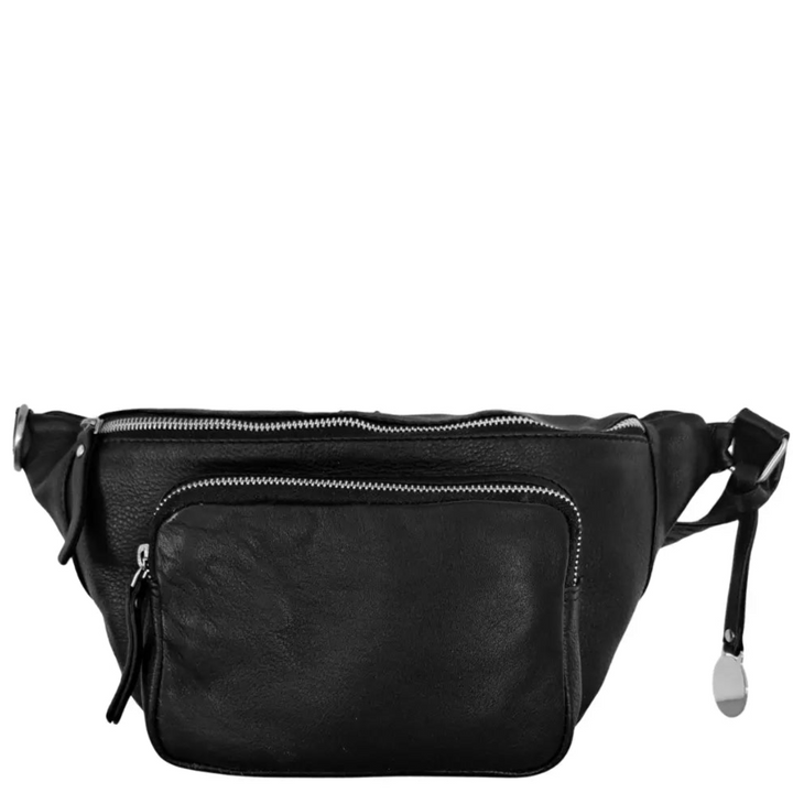 BEMÆRK: Kollektionsprøve. Style Paris i sort. Flot unisex bumbag i kraftigt kvalitetslæder m. stort hovedrum og frontlomme Octopus Denmark