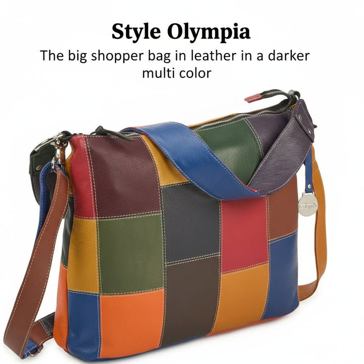 Style Olympia i smukt multifarvet læder. Superfed og stor shopper til skulder og crossbody Octopus Denmark
