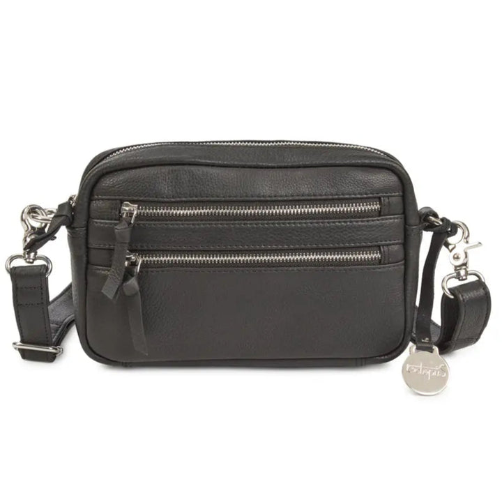 Style Oman i sort læder m. lynlåse i sølv. Skøn unisex clutch, skulder- & crossbodytaske - Octopus Denmark