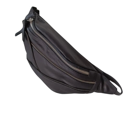 BEMÆRK: Kollektionsprøve. Style Grete i smukt sort læder: Cool bumbag / bæltetaske m. flotte lynlåsdetaljer (Copy) Octopus Denmark