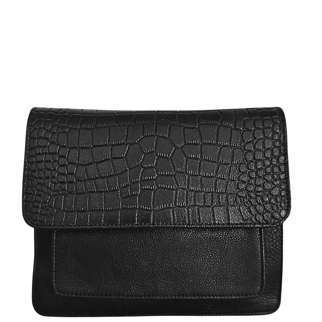 Style Qian i sort DDM læder. Fantastisk smuk crossbodytaske / skuldertaske / clutch