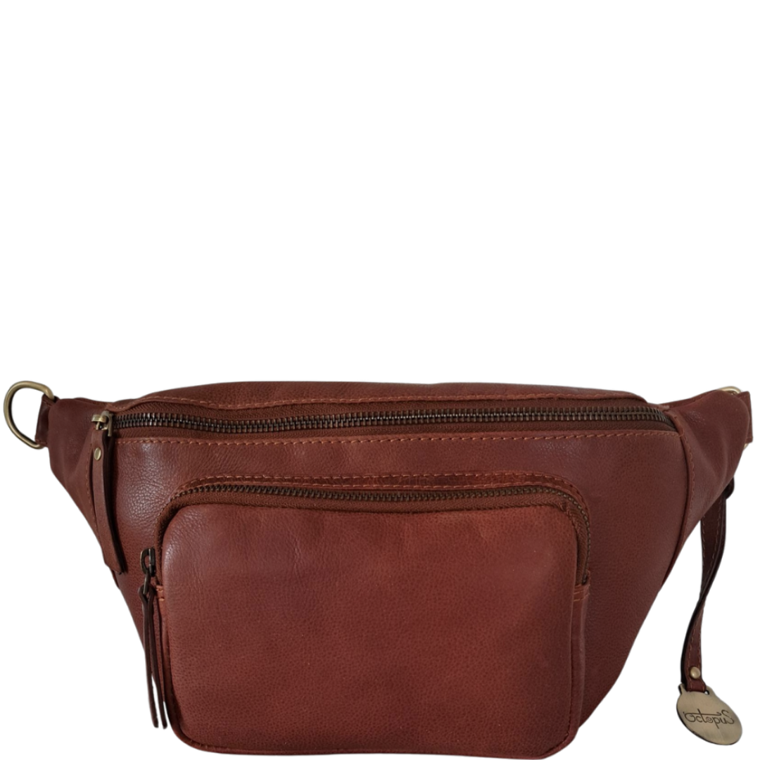 Style Paris i mørkebrun. Flot unisex bumbag i kraftigt vintagelæder m. stort hovedrum og frontlomme