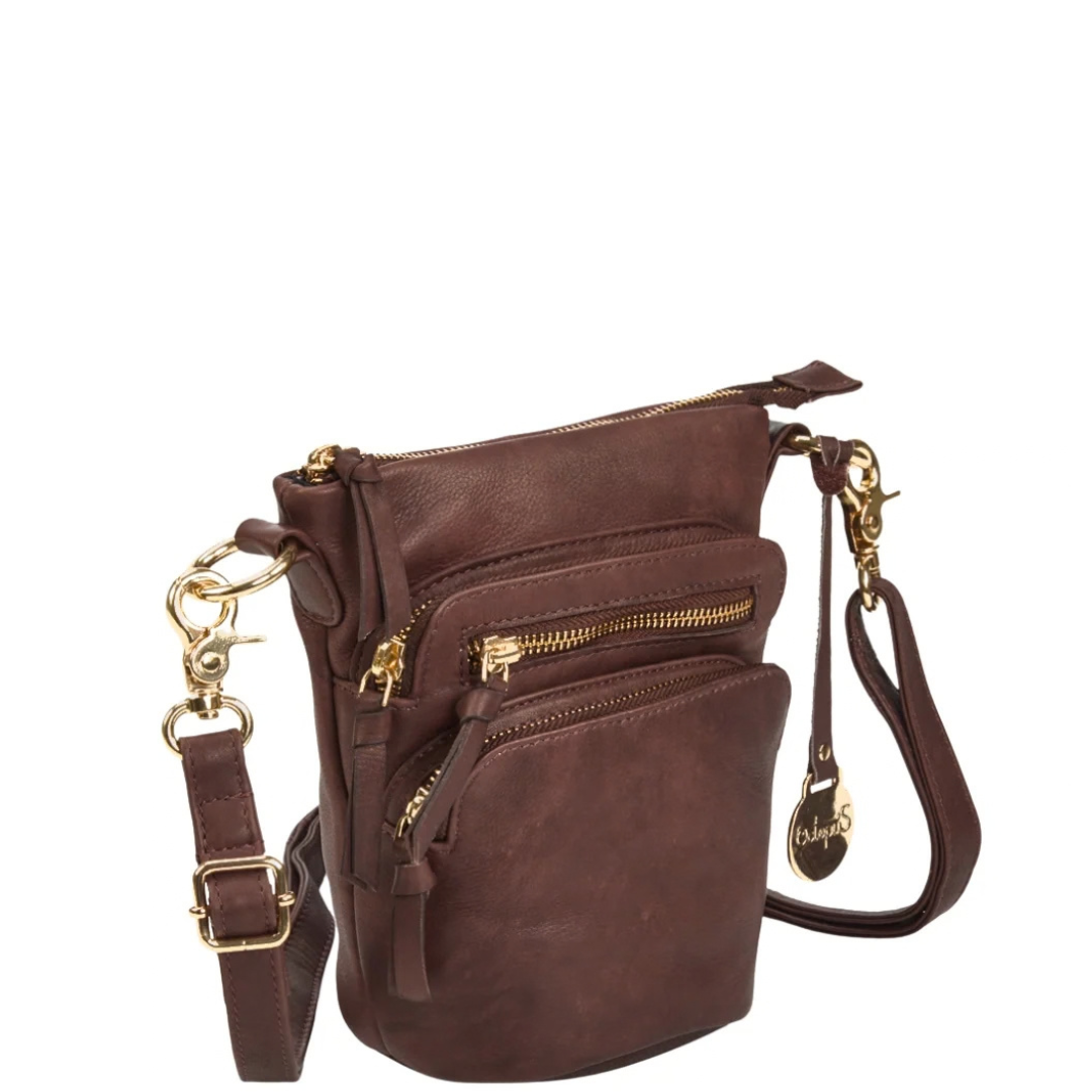 Style Nirvana i mørkebrun m. guld. Sublim mindre bumbag / skuldertaske / crossbody m. mange rum og lommer