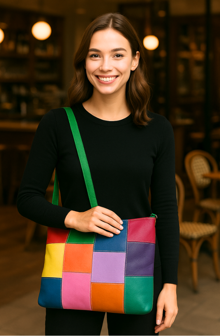  Style Quebec i ny smuk lys multifarve (kun ét stk. på lager). Superfed og flot shopper til skulder og crossbody