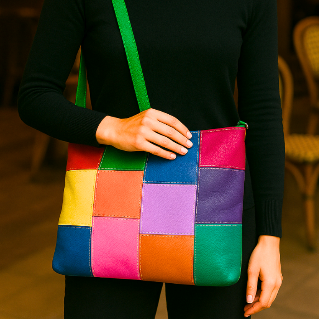  Style Quebec i ny smuk lys multifarve (kun ét stk. på lager). Superfed og flot shopper til skulder og crossbody