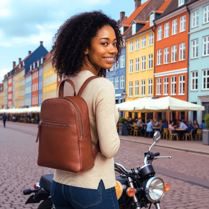 Style Palmas i smukt brunt læder. Suveræn, klassisk unisex rygsæk i flot kvalitetslæder med vintagefinish Octopus Denmark