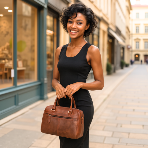 Style Palau i mørkebrun. Rummelig hånd- og skuldertaske i læder med messingdetaljer og flot vintagefinish Octopus Denmark