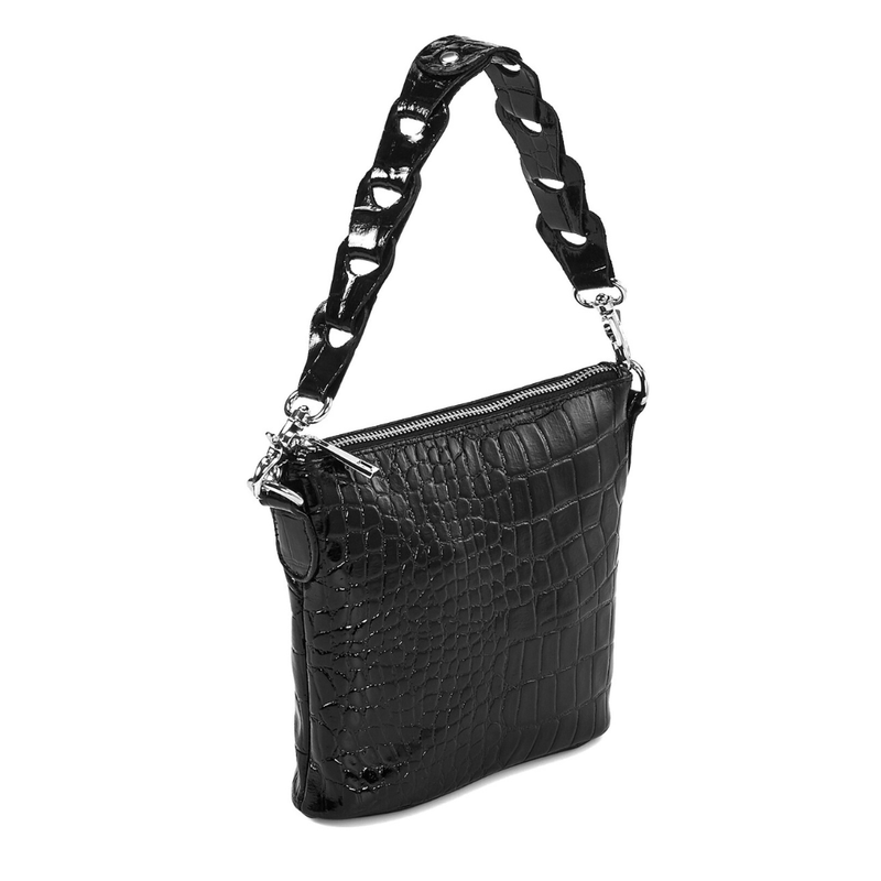 Style Limassol i sort. Skøn lille håndtaske / clutch i præget skind med flot flettet håndrem Octopus Denmark