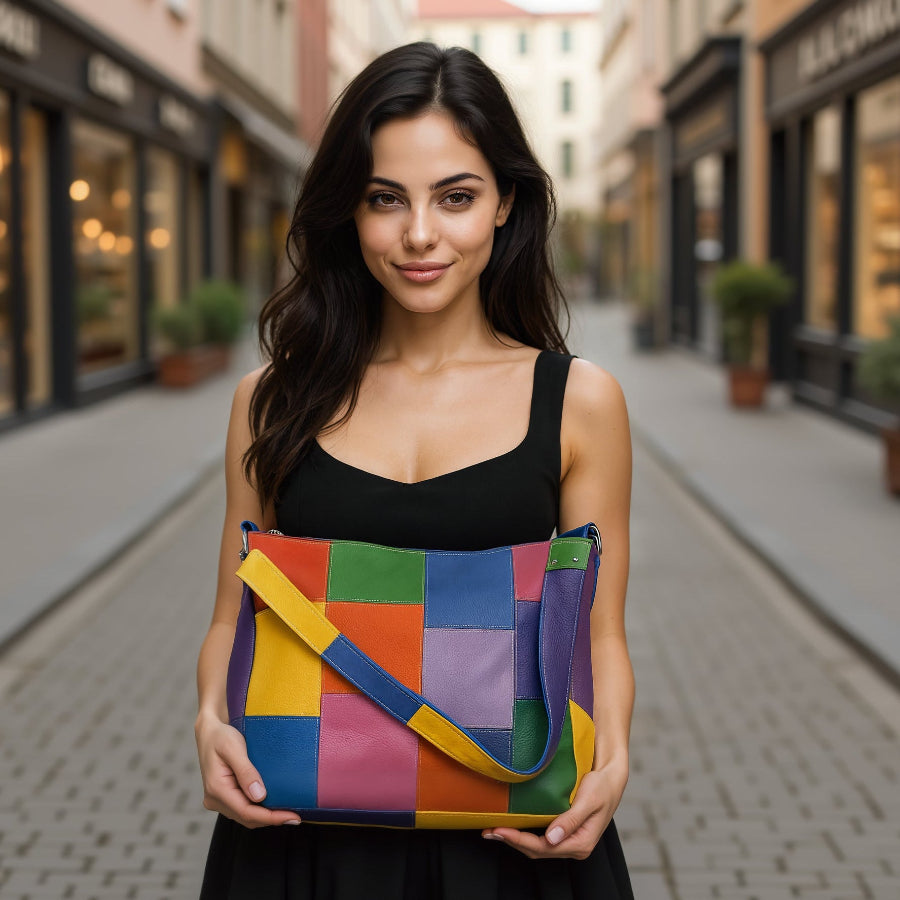  Style Queen i ny smuk lys multifarve. Superfed, eksklusiv og meget stor shopper til skulder og crossbody