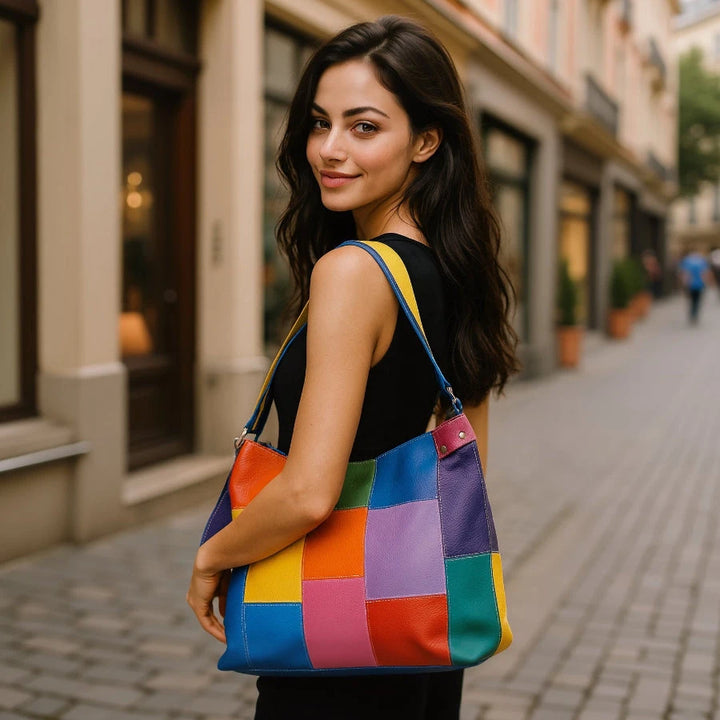 BEMÆRK: Kollektionsprøve. Style Queen i smukt lys multifarve. Superfed, eksklusiv og meget stor shopper til skulder/crossbody Octopus Denmark