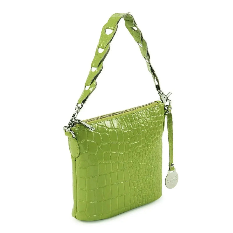 BEMÆRK: Kollektionsprøve. Style Limassol i en smuk limegrøn. Skøn lille håndtaske / clutch med flot flettet håndrem Octopus Denmark