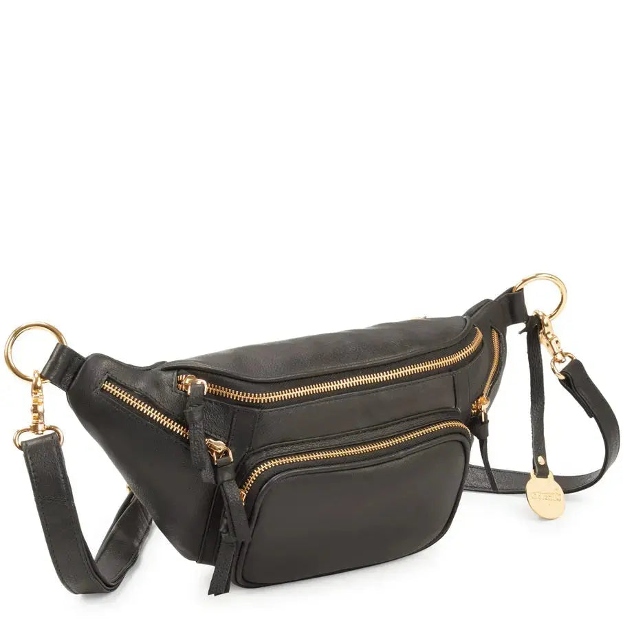  Style Norma i sort m. guld. Vidunderlig stor bumbag i læder m. masser af rum. Rolls-Royce modellen indenfor bumbags