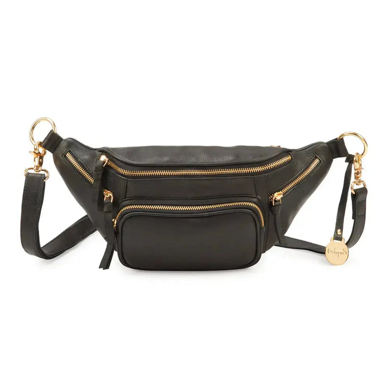 Style Norma i sort m. guld. Vidunderlig stor bumbag i læder m. masser af rum. Rolls-Royce modellen indenfor bumbags - Octopus Denmark
