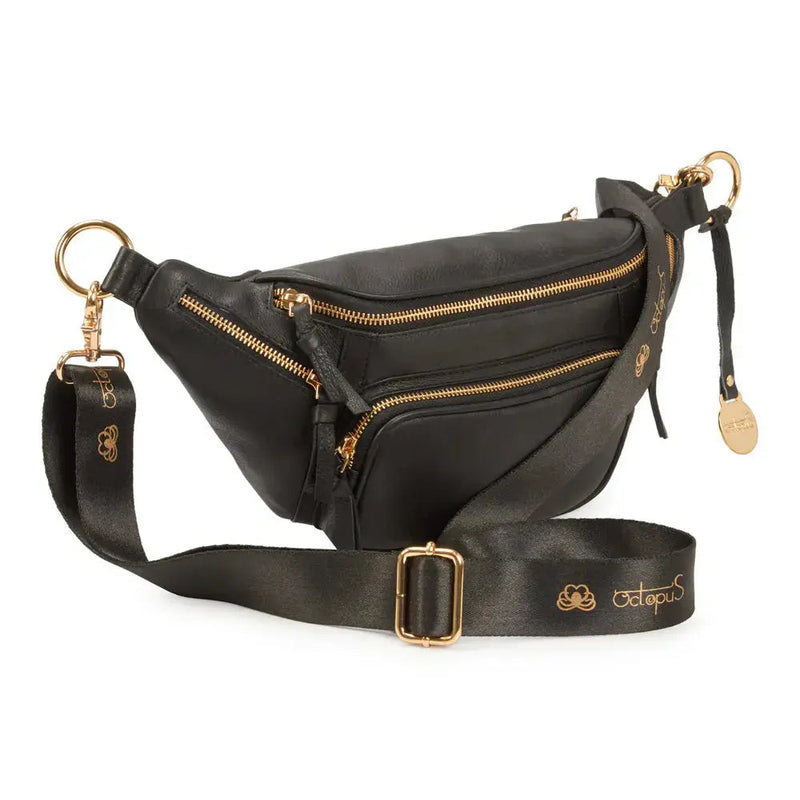 Style Norma i sort m. guld. Vidunderlig stor bumbag i læder m. masser af rum. Rolls-Royce modellen indenfor bumbags - Octopus Denmark