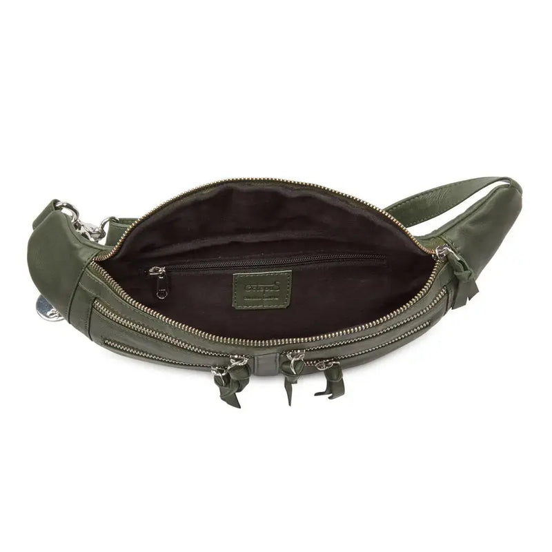 Style Honduras i flot armygrøn. Cool bumbag i kraftigt læder med masser af rum og lommer Octopus Denmark