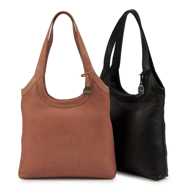 BEMÆRK: Fotoprøve. Style Laos i cognac. Ultrasmuk lædertaske, elegant kombineret skulder-, hånd- og crossbodytaske - Octopus Denmark