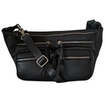 BEMÆRK: Kollektionsprøve. Style Parrot i sort. Meget stor unisex bumbag i smukt kvalitetslæder med otte udvendige rum/lommer