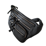 BEMÆRK: Kollektionsprøve. Style Parrot i sort. Meget stor unisex bumbag i smukt kvalitetslæder med otte udvendige rum/lommer