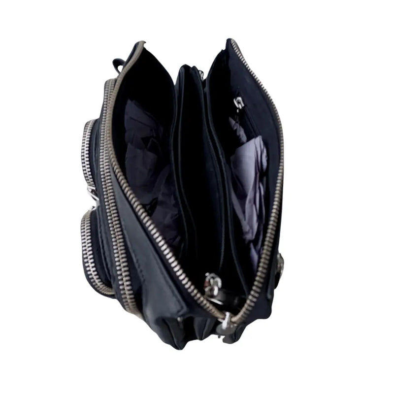 BEMÆRK: Kollektionsprøve. Style Nevile i sort læder m. lynlåse i sølv. Suveræn clutch, skulder,- og crossbodytaske Octopus Denmark