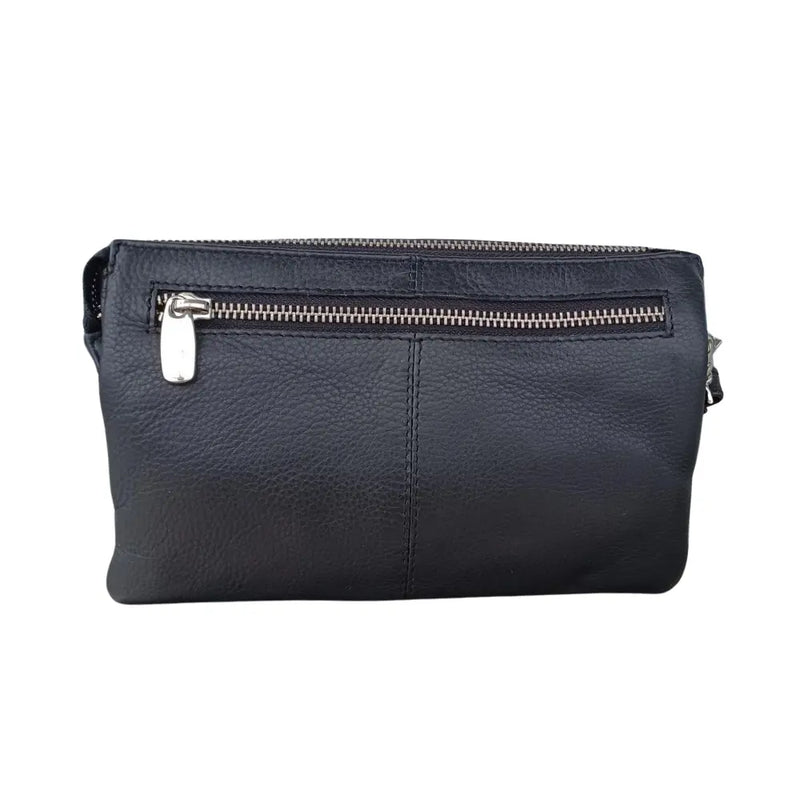 BEMÆRK: Kollektionsprøve. Style Nevile i sort læder m. lynlåse i sølv. Suveræn clutch, skulder,- og crossbodytaske Octopus Denmark