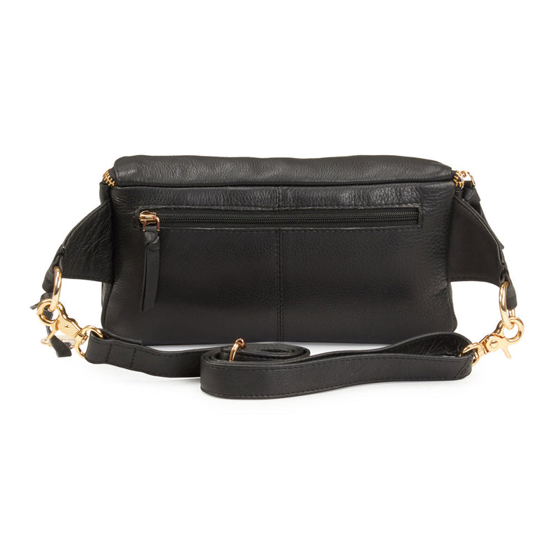 Style Nile i sort læder m. guld lynlås. Suveræn skulder,- crossbody & bumbag taske m. lynlåse i guld - Octopus Denmark
