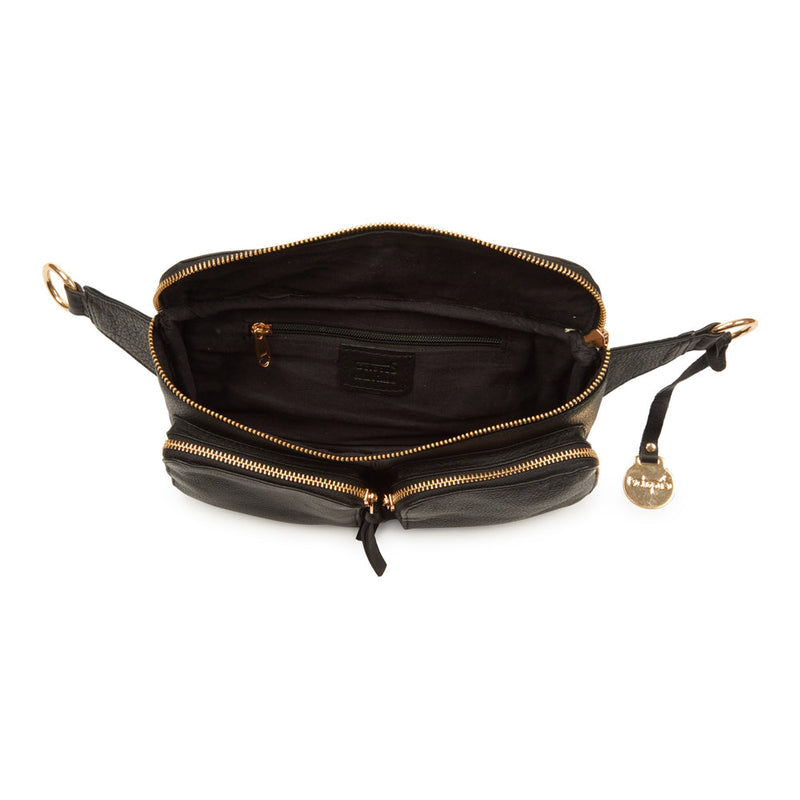 Style Nile i sort læder m. guld lynlås. Suveræn skulder,- crossbody & bumbag taske m. lynlåse i guld - Octopus Denmark