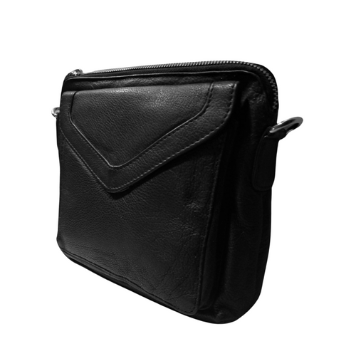 BEMÆRK: Kollektionsprøve. Style Pasadina skulder/crossbodytaske i sort læder med frontflap og masser af rum og lommer