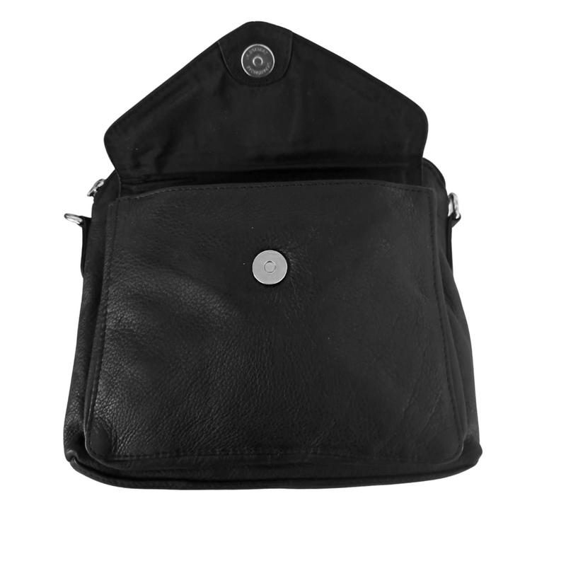 BEMÆRK: Kollektionsprøve. Style Pasadina skulder/crossbodytaske i sort læder med frontflap og masser af rum og lommer
