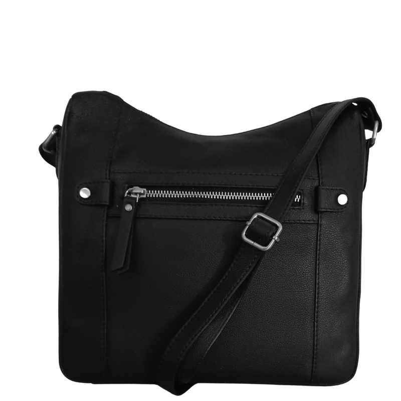BEMÆRK: Kollektionsprøve. Style Praga: Flot skulder- & crossbodytaske i kraftigt sort læder med masser af dejlige detaljer