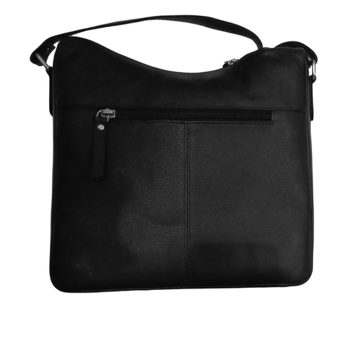 BEMÆRK: Kollektionsprøve. Style Praga: Flot skulder- & crossbodytaske i kraftigt sort læder med masser af dejlige detaljer