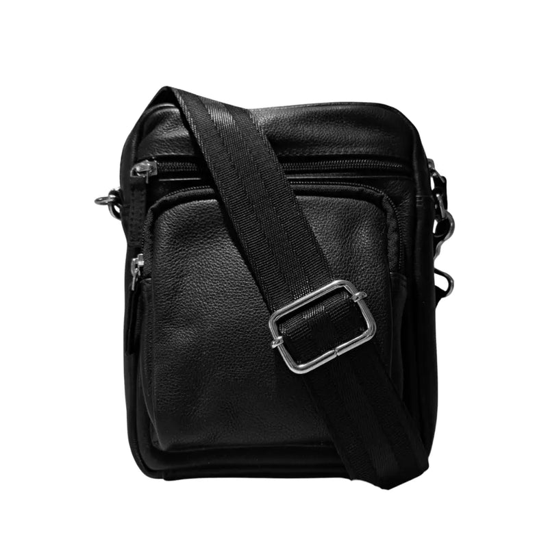 BEMÆRK: Kollektionsprøve. Style Orbit i sort m. sorte lynlåse. Fed unisex skulder- og crossbodytaske i flot kvalitetslæder Octopus Denmark