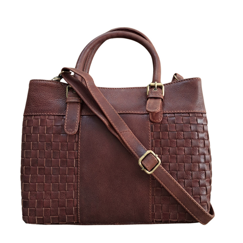BEMÆRK: Kollektionsprøve. Style Panama. Flot håndtaske i kraftigt mørkebrunt læder. Inkl. skulderrem til crossbody