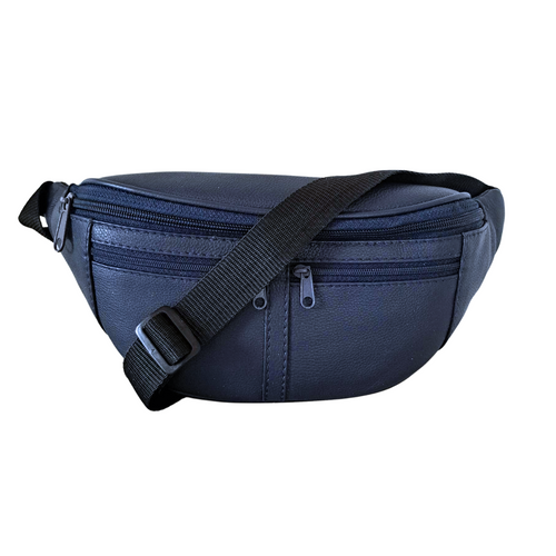 BEMÆRK: Kollektionsprøve. Style Polka i mørkeblå. Mindre bumbag til dig eller din teenage-søn/datter. Kommer m. fire udvendige rum