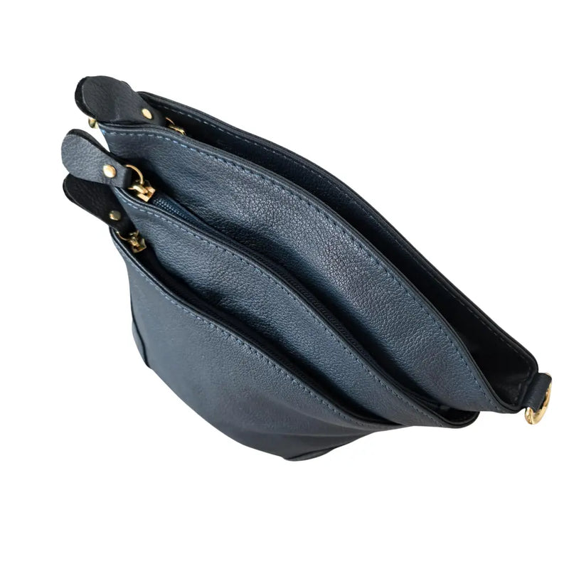 BEMÆRK: Kollektionsprøve. Style Pondus i mørkeblåt læder m. guld fittings. Dejlig skulder- og crossbodytaske i mellemstørrelse Octopus Denmark