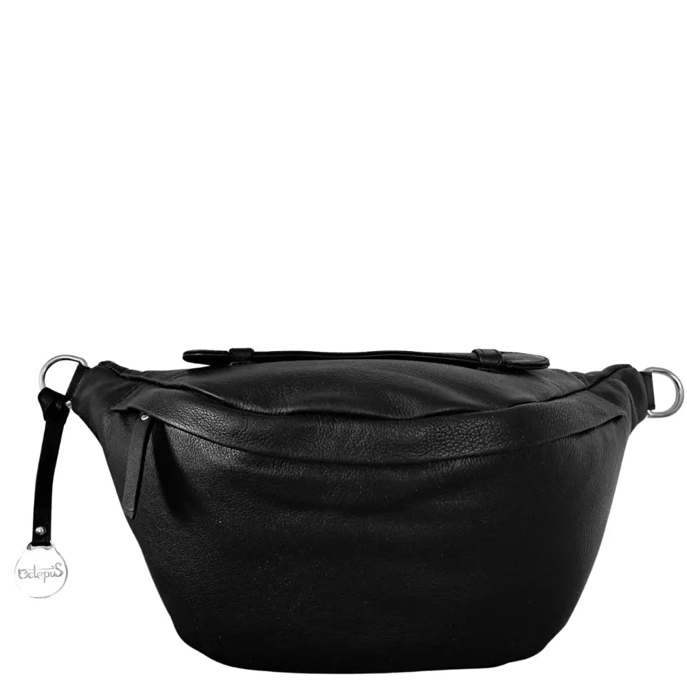  BEMÆRK: Kollektionsprøve. Style Portugal i sort kvalitetslæder. Stor og rummelig bumbag med plads til det meste inkl. vandflasken