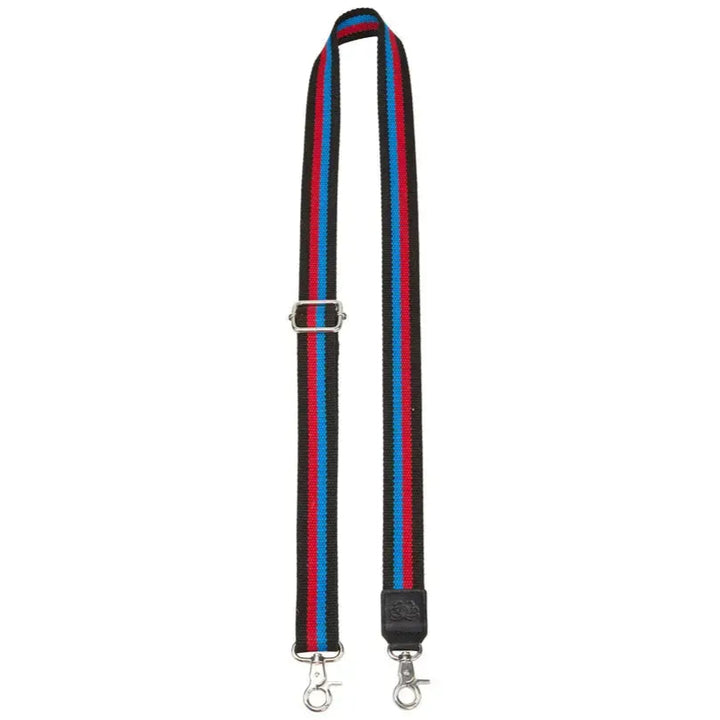 'W44-S. Justerbar skulderrem til tasker m. lynlåse / ringe i sølv. Materiale: Vævet bomuld. Farve: Sort, rød, blå Octopus Denmark