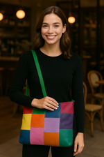 Style Quebec i smukt lys multifarve. Superfed og flot shopper til skulder og crossbody Octopus Denmark