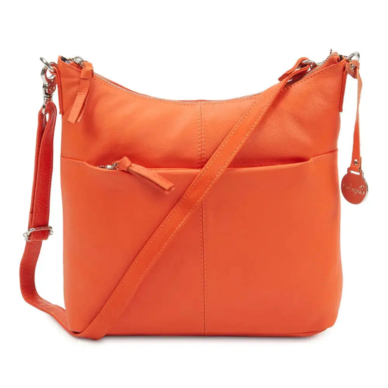 BEMÆRK: Kollektionsprøve. Style Malawi i fantastisk smuk orange læder. Fed kombineret rygsæk, skulder- og crossbodytaske