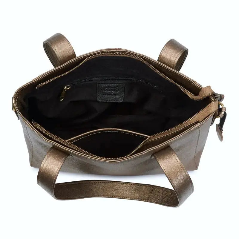 BEMÆRK: Kollektionsprøve. Style Leeds: lædertaske i smuk bronzefarve. Smuk og klassisk shopper, hånd, skulder- og crossovertaske
