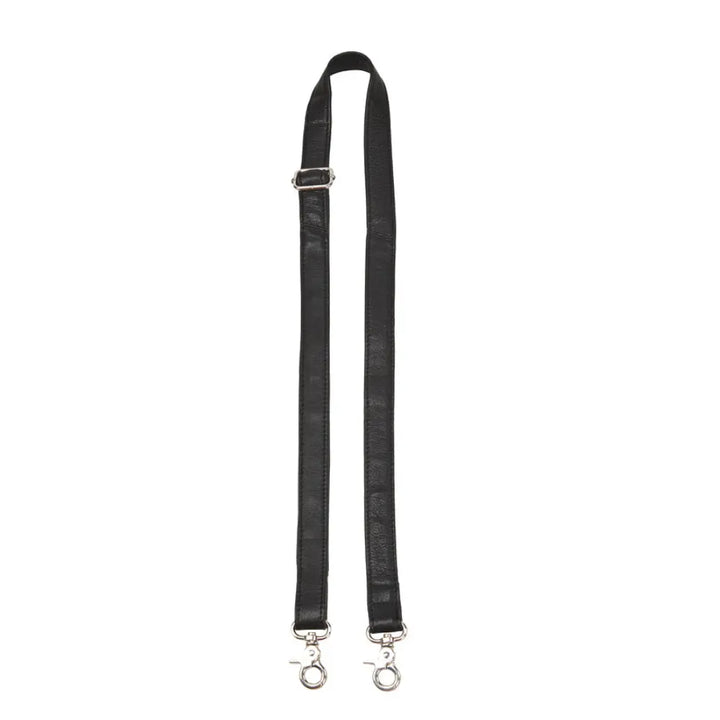 L10S - Justerbar taskerem. Materiale: Læder. Farve: Sort med spænde og karabiner i sølv - Octopus Denmark