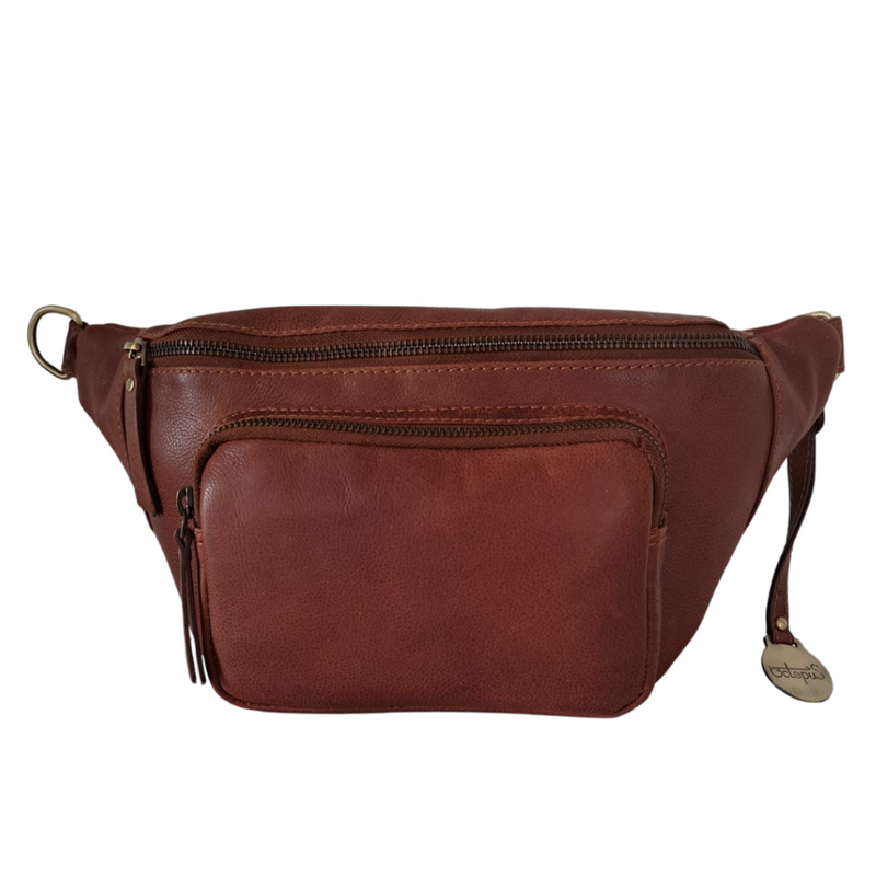 Style Paris i mørkebrun. Flot unisex bumbag i kraftigt vintagelæder m. stort hovedrum og frontlomme Octopus Denmark