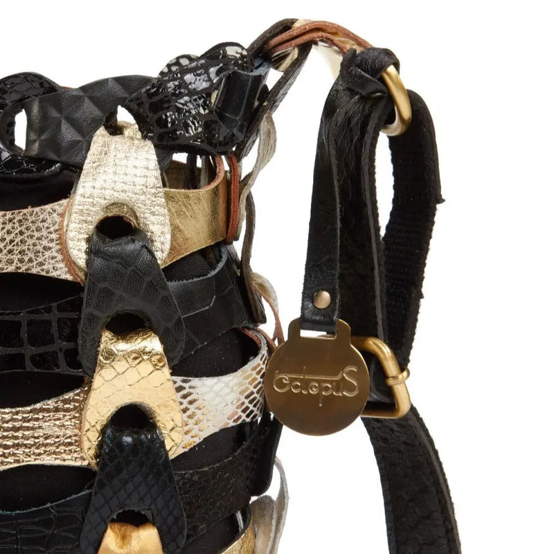 Style Aida i sort/guld. Lækker håndflettet crossbody skuldertaske i smukt skind Octopus Denmark