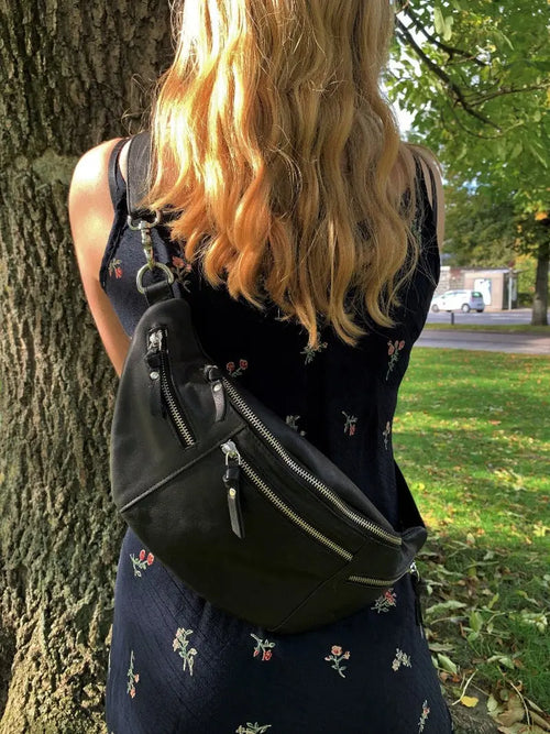 Style Frisco. Stor, sort bumbag / bæltetaske i flot langtidsholdbar kvalitetslæder Octopus Denmark
