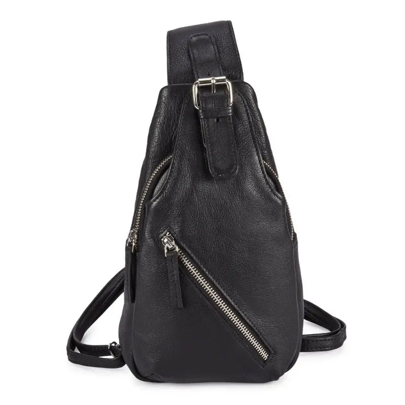  Style Haiti i smukt sort læder. Super cool kombineret rygsæk og bumbag med masser af rum
