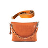 Style Kiss i rusten orange. Clutch, håndtaske og skuldertaske i skind med flot prægning Octopus Denmark