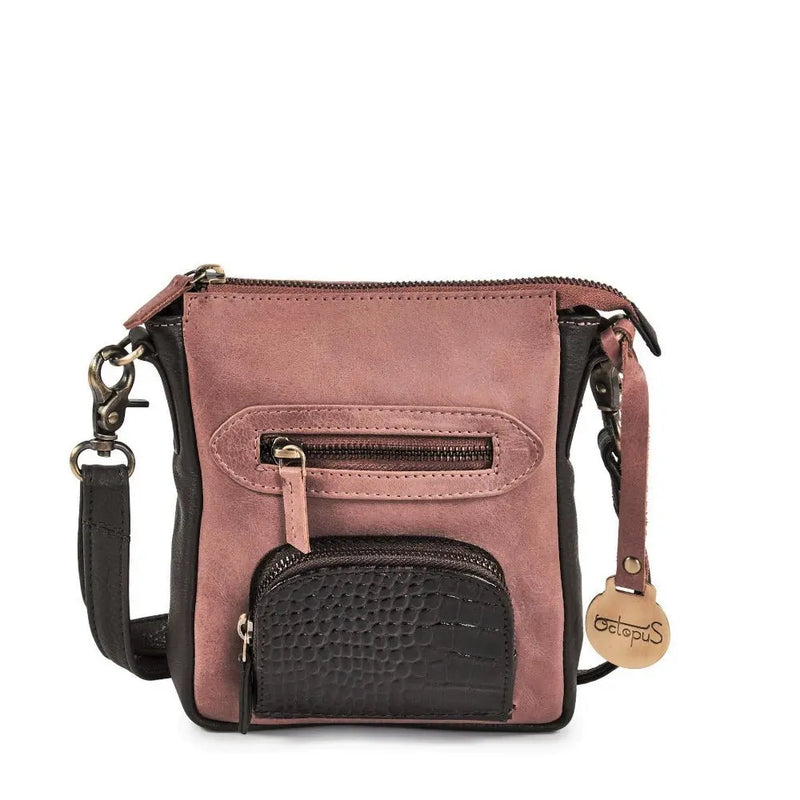 Style Kiwi i cognac m. mørkebrun. Flot mindre crossbody,- skuldertaske i læder Octopus Denmark