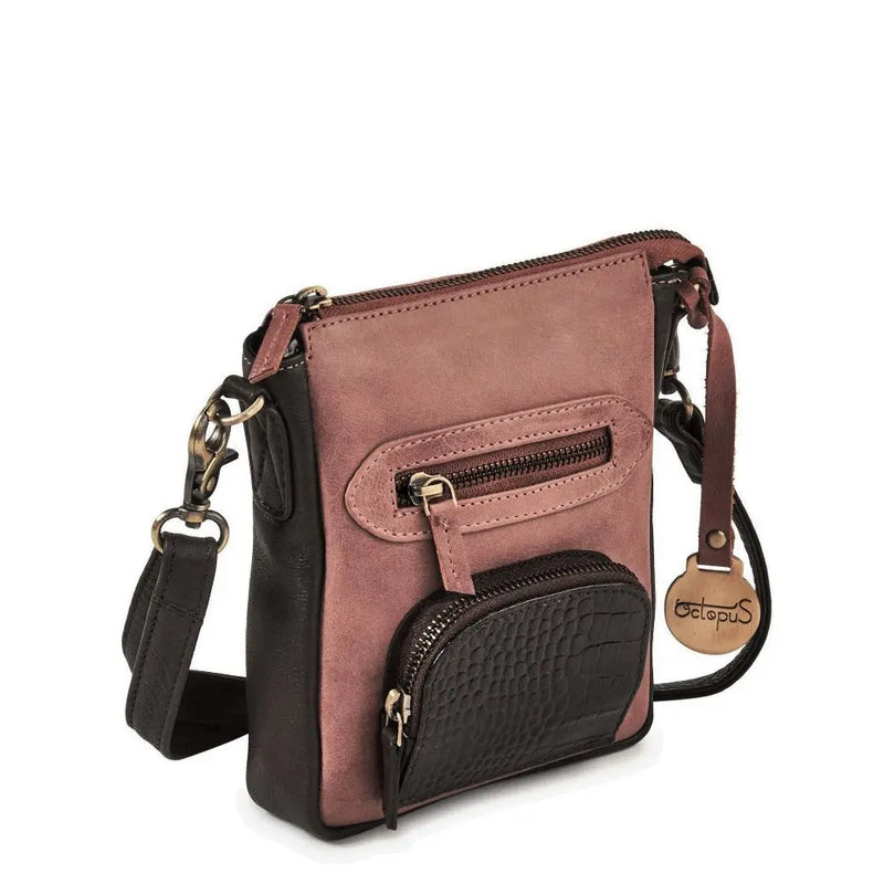 Style Kiwi i cognac m. mørkebrun. Flot mindre crossbody,- skuldertaske i læder Octopus Denmark