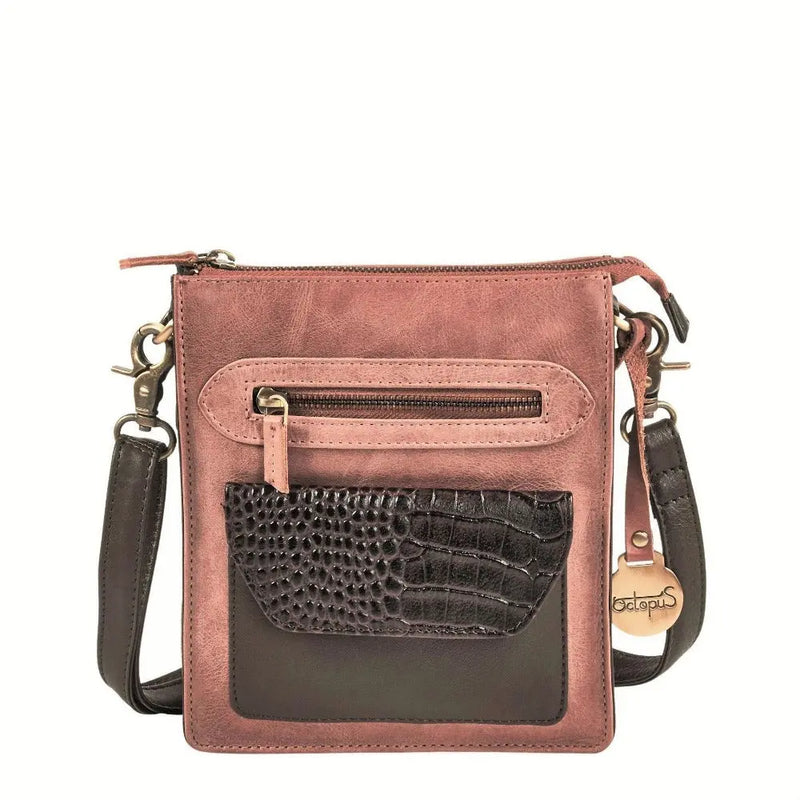 Style Korea i brun/cognac. Fed skuldertaske/crossbody i kraftigt læder Octopus Denmark