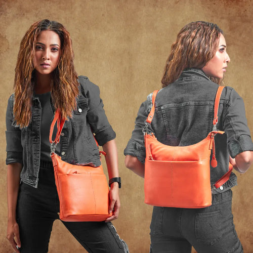 Style Malawi i fantastisk smuk orange læder. Fed kombineret rygsæk, skulder- og crossbodytaske Octopus Denmark